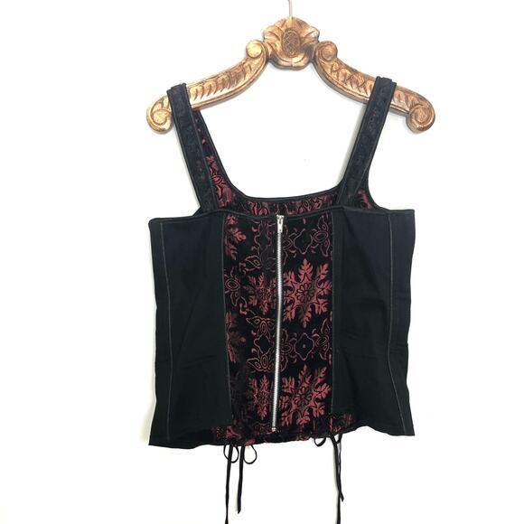 TRIPP NYC Vintage Corset Woven Brocade Snowflake Floral Red Black Zip Back XXL - Picture 2 of 11